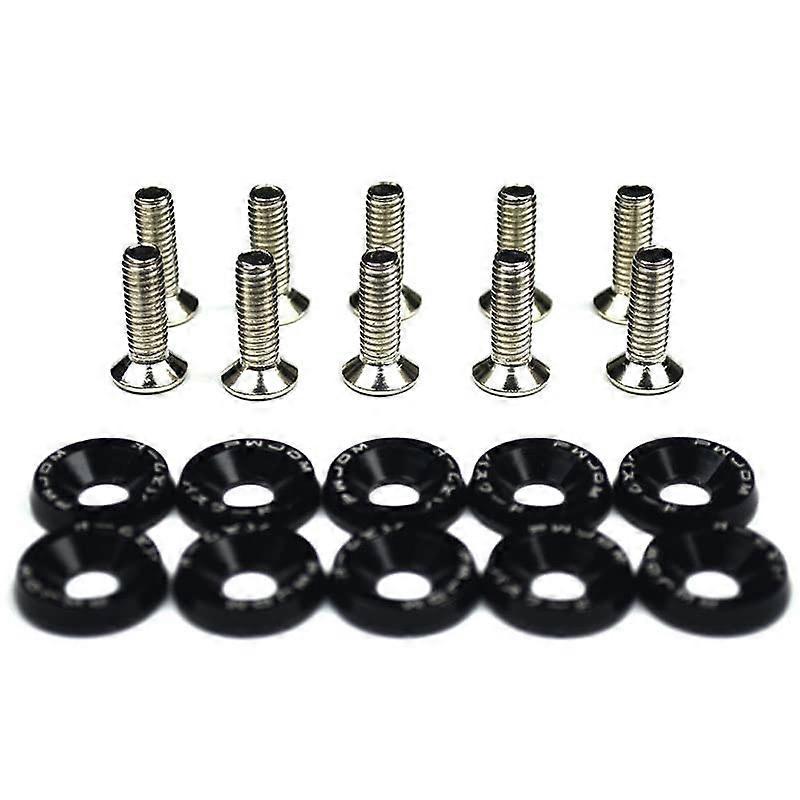 Black M6 Wheel Nuts with Washers 10pcs Car Bumper Fender Kit Durable AntiStrip Threads