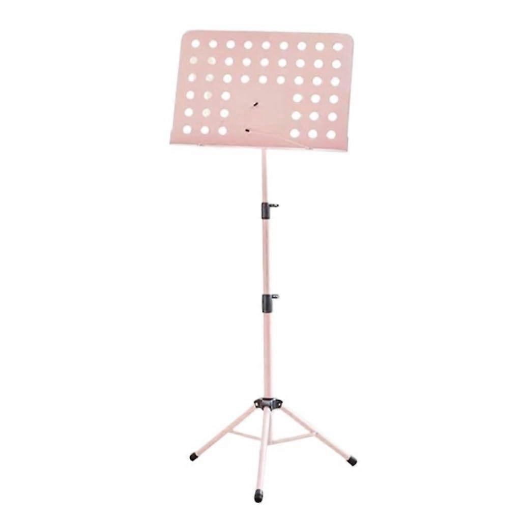 Adjustable Pink Sheet Music Stand with Stable Height Locking, Dual Use Foldable Metal Design