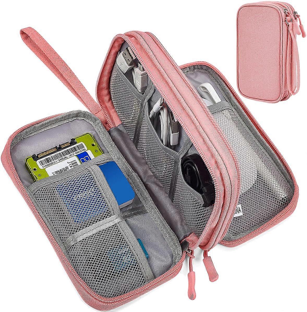 Electronics Organizer Travel Case Waterproof Cable Storage Bag with MultiPocket Design Light Pink