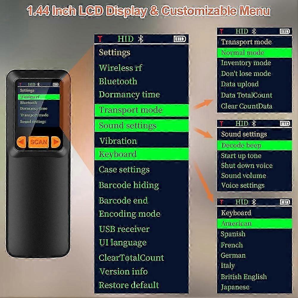 Portable Bluetooth Barcode Scanner, Wireless 2D QR 1D Bar Code Scanner with LCD Display for Smart Phone, Computer & POS
