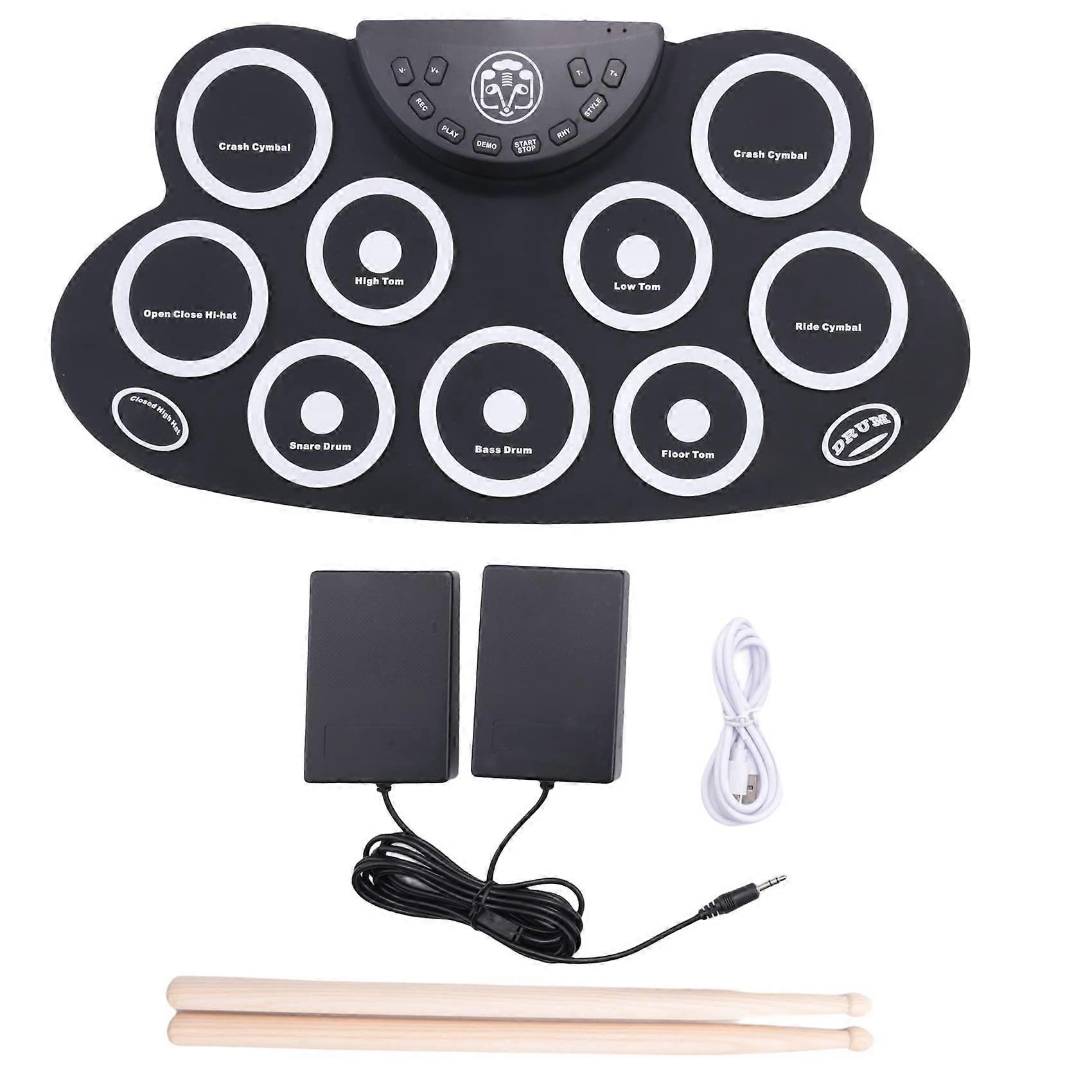 Portable 9Pad Electronic Drum Kit with Dual Pedals for Practice and Performance
