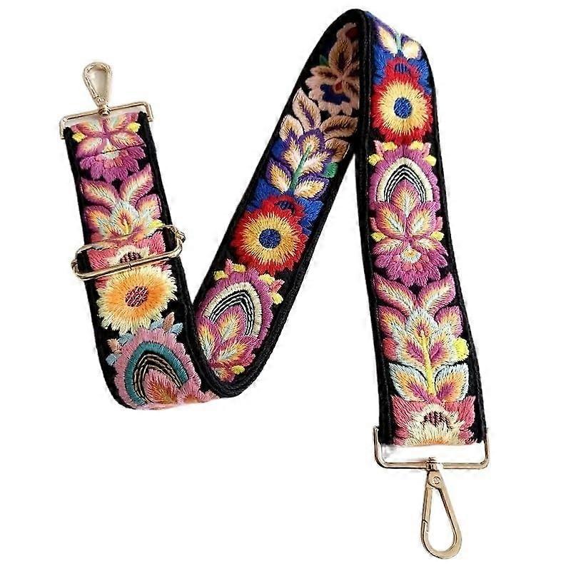 Bag Replacement Strap 2 Inch Wide Black Floral Adjustable Crossbody Handbag Strap