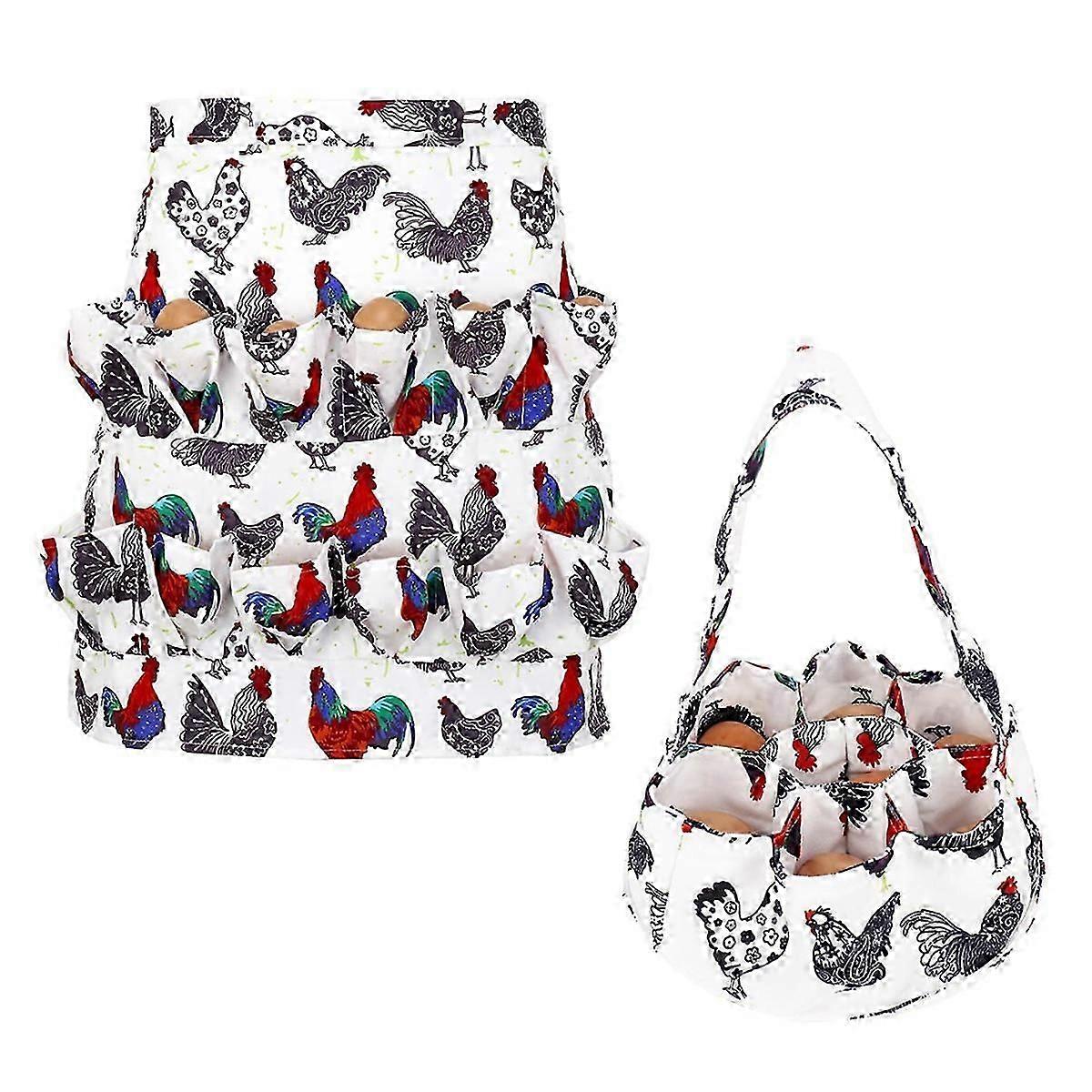 Egg Collecting Apron and Basket, 12 Deep Pockets