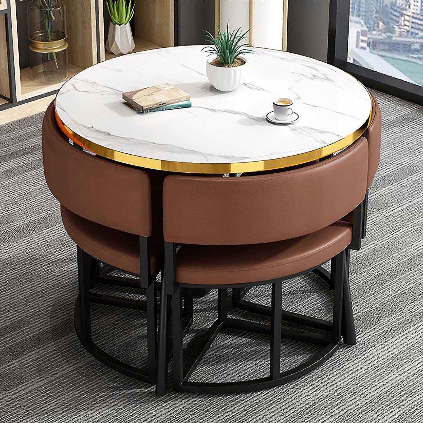 Dining Table Set for 4 with Chairs, SpaceSaving Round Gray Design for Kitchen, Lounge or Office