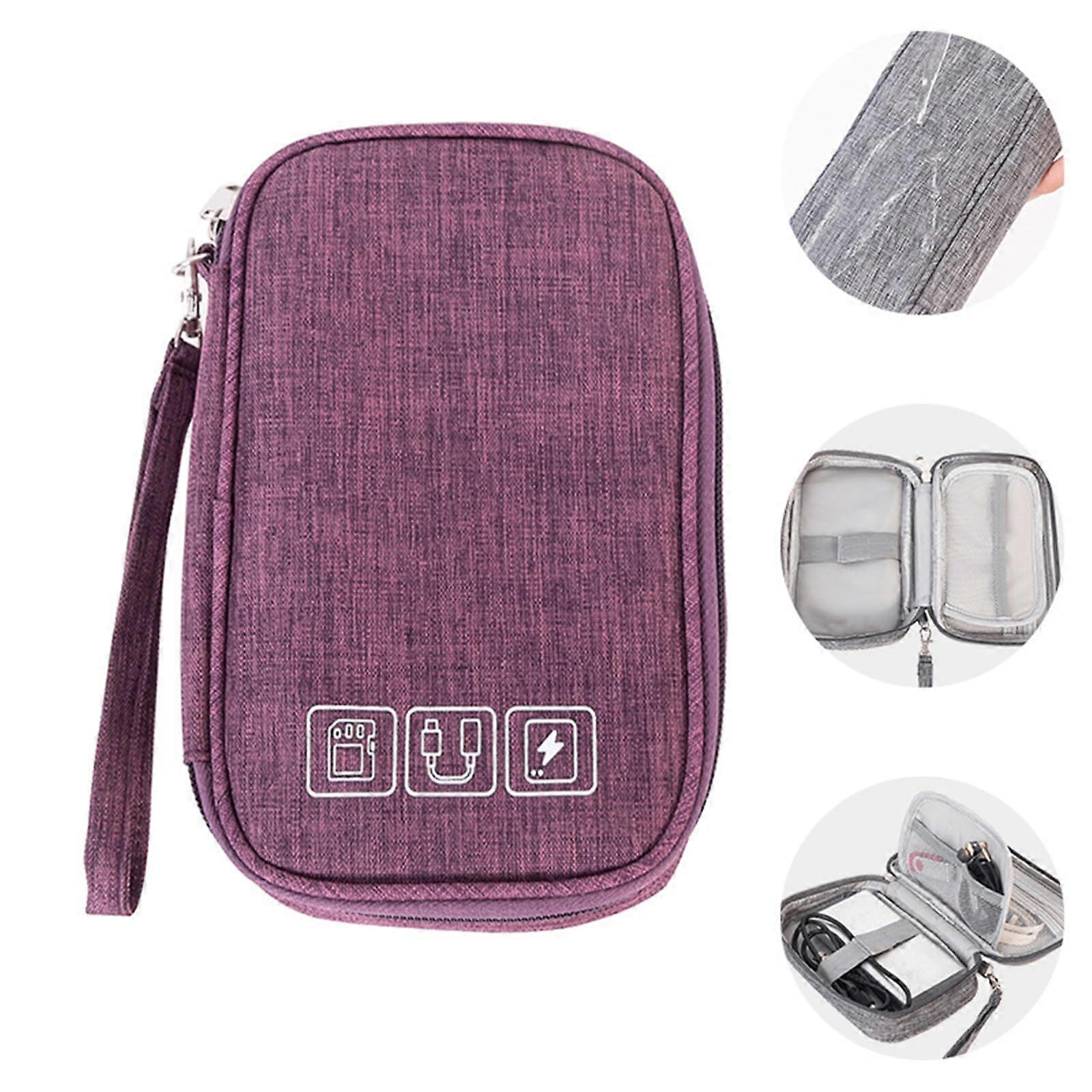 Cable Organizer Bag with Multiple Compartments for Electronics Accessories, Travel Purple Case