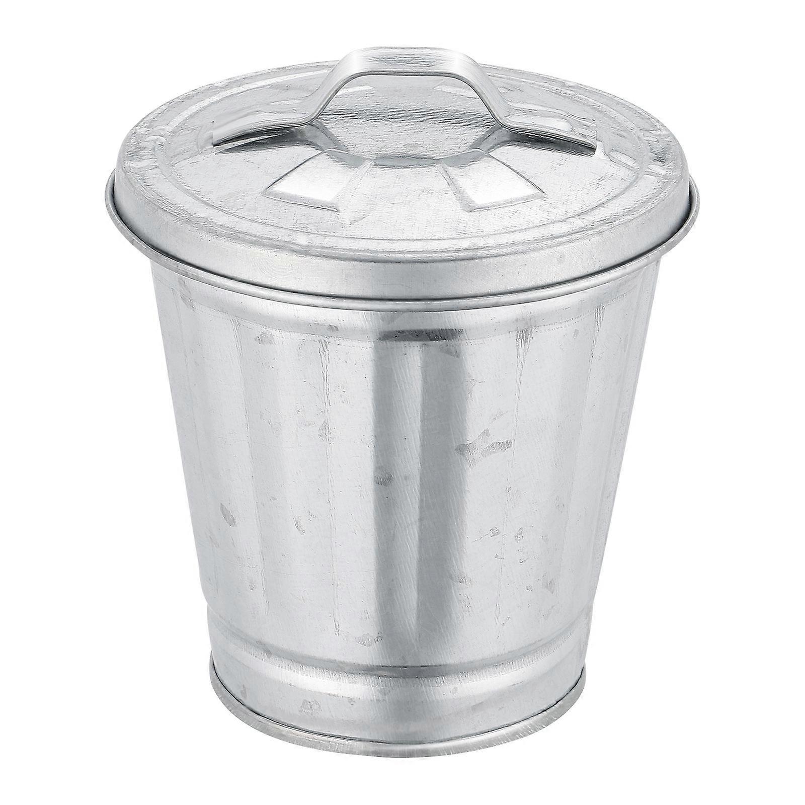 Silver Mini Waste Container Metal Trash Can for Storage Mini Tabletop