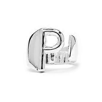 Ring - LUXENTER - Alfabet - Letter P - Verstelbare maat - Gerhodineerd - Zilver