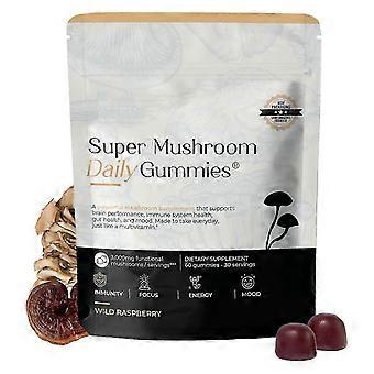 Super Mushroom Dagelijkse Voedingsgels & Chews Wilde Framboos voor Stemming, Energie, Focus en Immuniteit