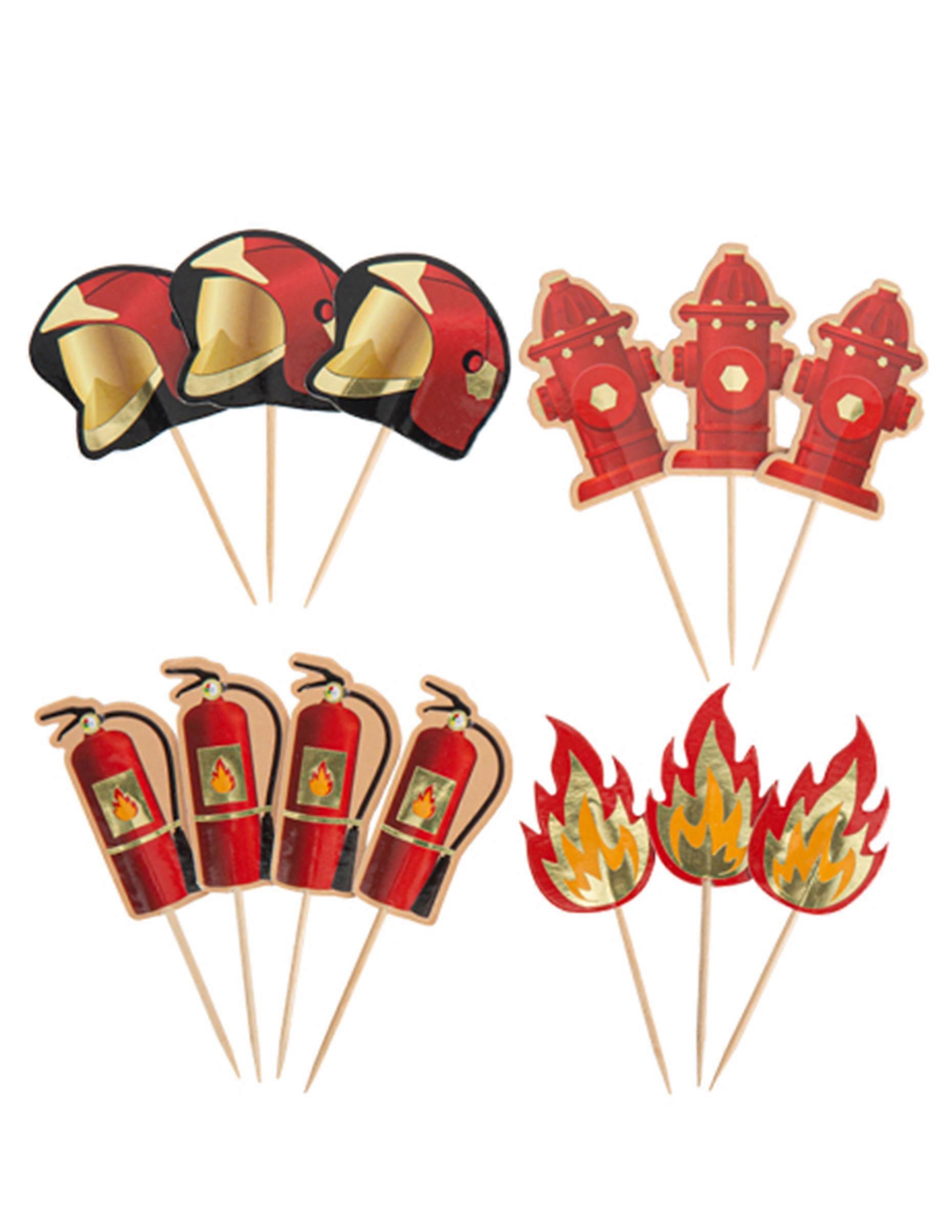 12 Red and Gold Fireman Picks, 8 cm
