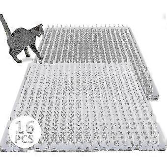 16 Pack Spiked Deterrent Training Pet Mat compatible with Cats and Dogs, Clear Outdoor Use