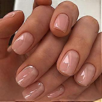 24 stuks nude korte vierkante plaknagels, herbruikbare nepnagels voor vrouwen met plakset
