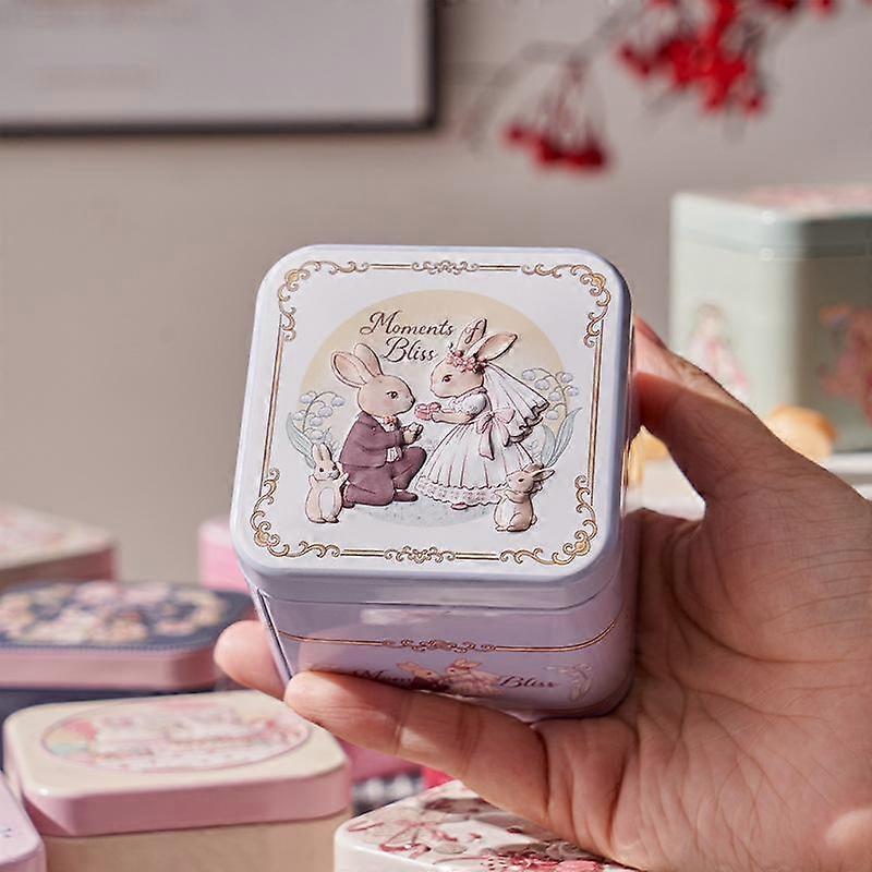 Rabbit Pattern Relief Tin Box Square Tinplate Storage Jars Candy Biscuit Tea Storage Container Gift Box
