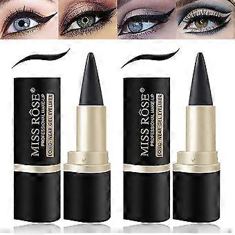 2pcs Black Gel Eyeliner Set,cream Eyeliner Tool Smudge Proof And Waterproof Eyeliner Pencil Matte