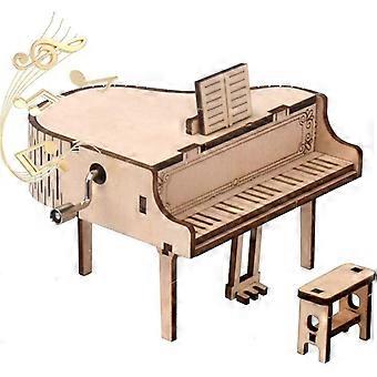 Grand Piano DIY 3D Wooden Puzzle Model Kit, Handvev Graverad Vintage Trä Speldosa, Roligt och Kreativt Pussel Craft Kit, Brain Teaser och Utbildning