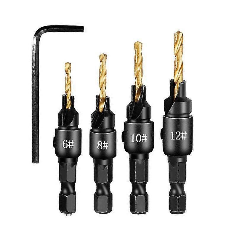 4Pcs Titanium Countersink Drill Bit Set, Hex Shank Wood Drill Bits 4PCS