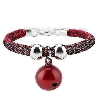 Japanese Style Pets Necklace PU Accessory Supply Cat Bell Collar with Extension Chain (Red)