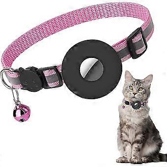 Suitable for Airtag Cat Collar, Reflective Cat Collar with Bell and Safety Buckle, with Waterproof Airtag Holder Adjustable 22-35cm (Pink)