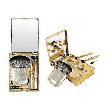 Gemakkelijk in te nemen Travel Make-up Brush Set, 4 stuks Mini Complete Functie Cosmetische Borstels Kit (4 stuks met spiegel)