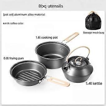 Integrated Camping Cookware Set, Foldable Handle, 1.6L Pot 0.8L Frying Pan 1.4L Kettle, Backpacking Picnic