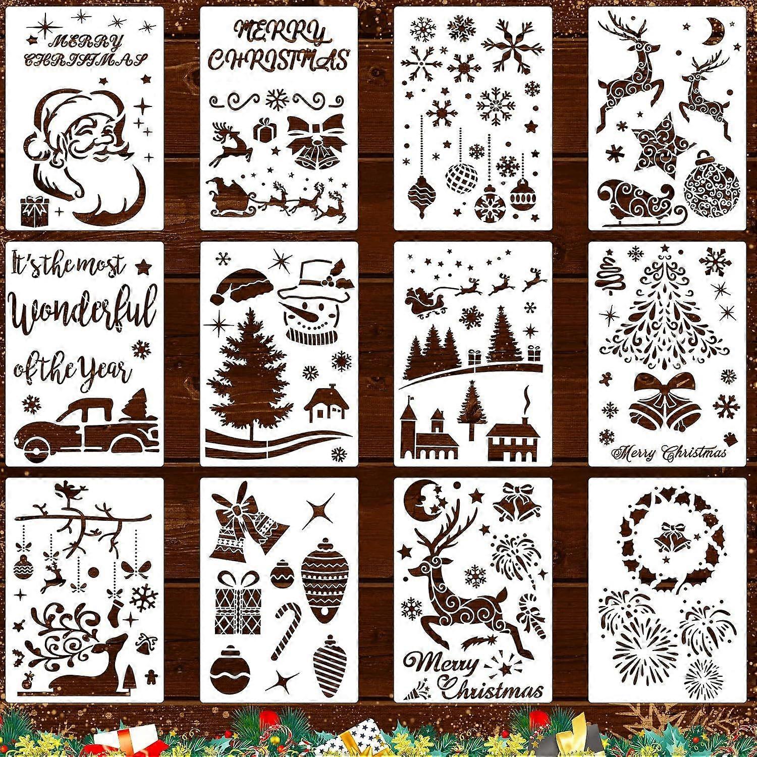 12 Pieces Christmas Stencils Window Stencil