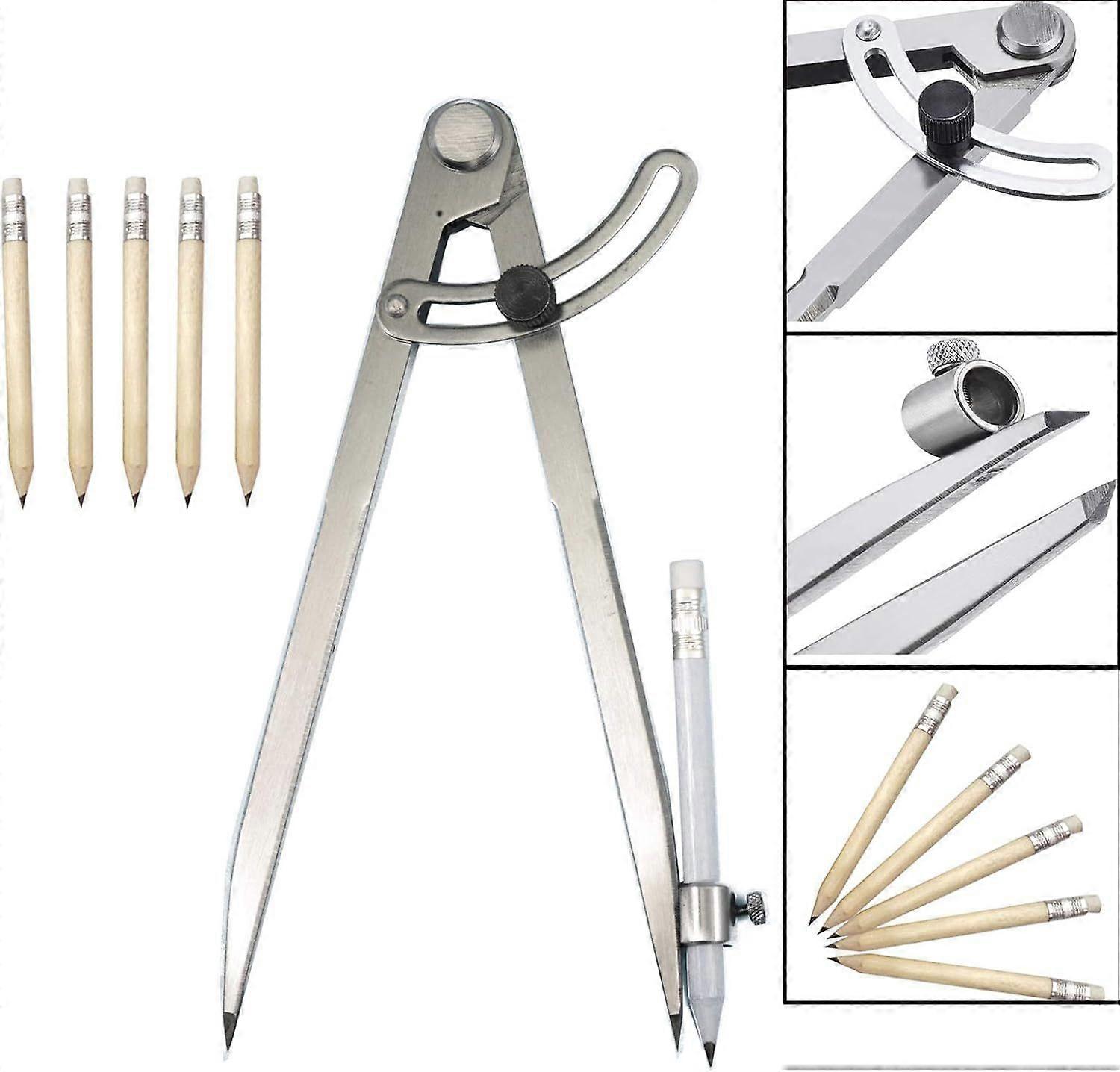 Adjustable 8 Inch Pencil Marking Compass for Circles