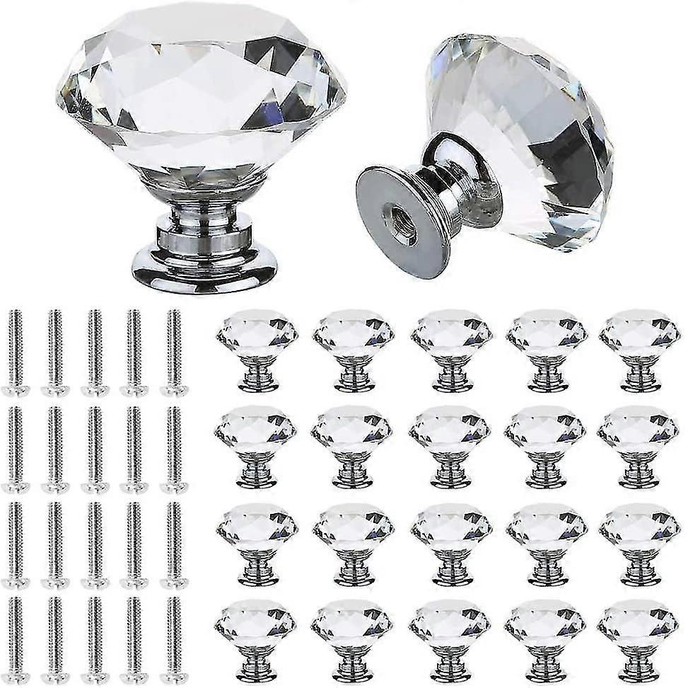 20pcs Crystal Cabinet Knobs, 30mm Clear Glass Drawer Knobs Glass Diamond Cut Shape Board Door S Pulls Knobs with Screws 063.