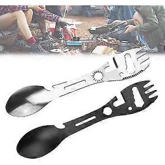 6 In 1 Portable Multifunction Camping Cutlery Set - Stainless Steel Spoon & Fork Combination Pieces