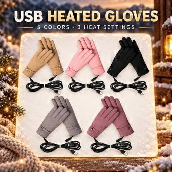USB Heated Outdoor Gloves with Three-Stage Heating, Cord Button Control, and Two Power Cables for Winter Cycling  Purple