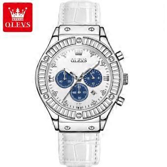 OLEVS 9978     Luxury Brand  Fashionable Diamond  Leather Strap Multifunctional Chronograph  Quartz Watch for Woman