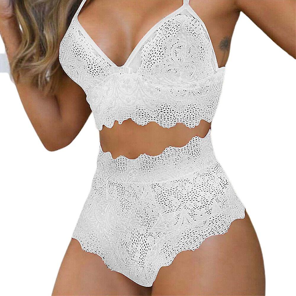 Women Lace Lingerie Push Up Bralette Bra Top High Waist Lace-up Briefs Set Underwear