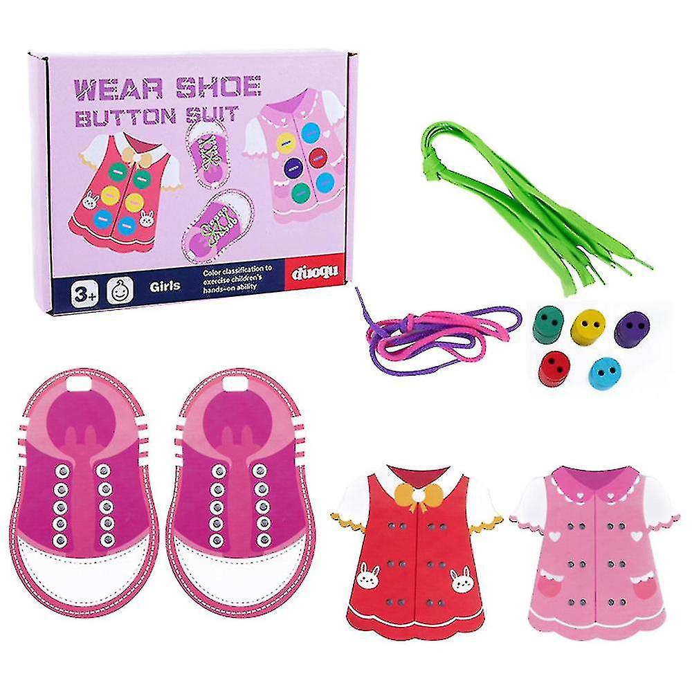 Baby Shoe Tying Board Shoelace Tying Basic Skills Puzzle Board With Dress Buttons Sneaker Teaching Tie Shoelaces Learn Threading