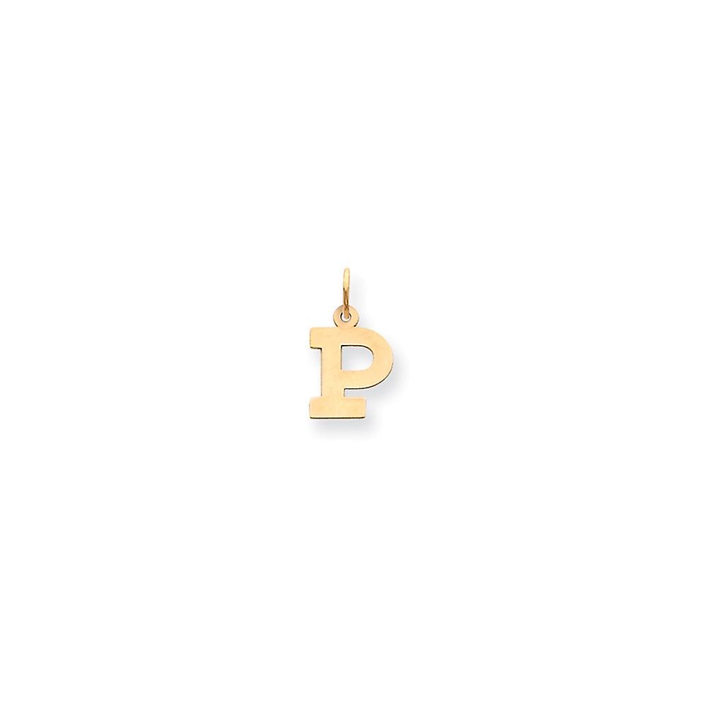 14k Yellow Gold Solid Polished Laser cut Small Block Intial P Charm Pendant Necklace for Women