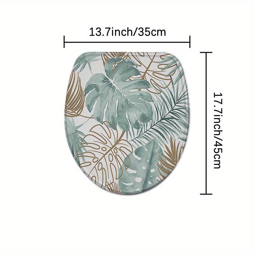 1pc Leaf Pattern Shower Curtain With 12 Hooks Non-slip Bathroom Rug Toilet U-shape Mat Toilet Lid Cover Pad Bathroom Decor