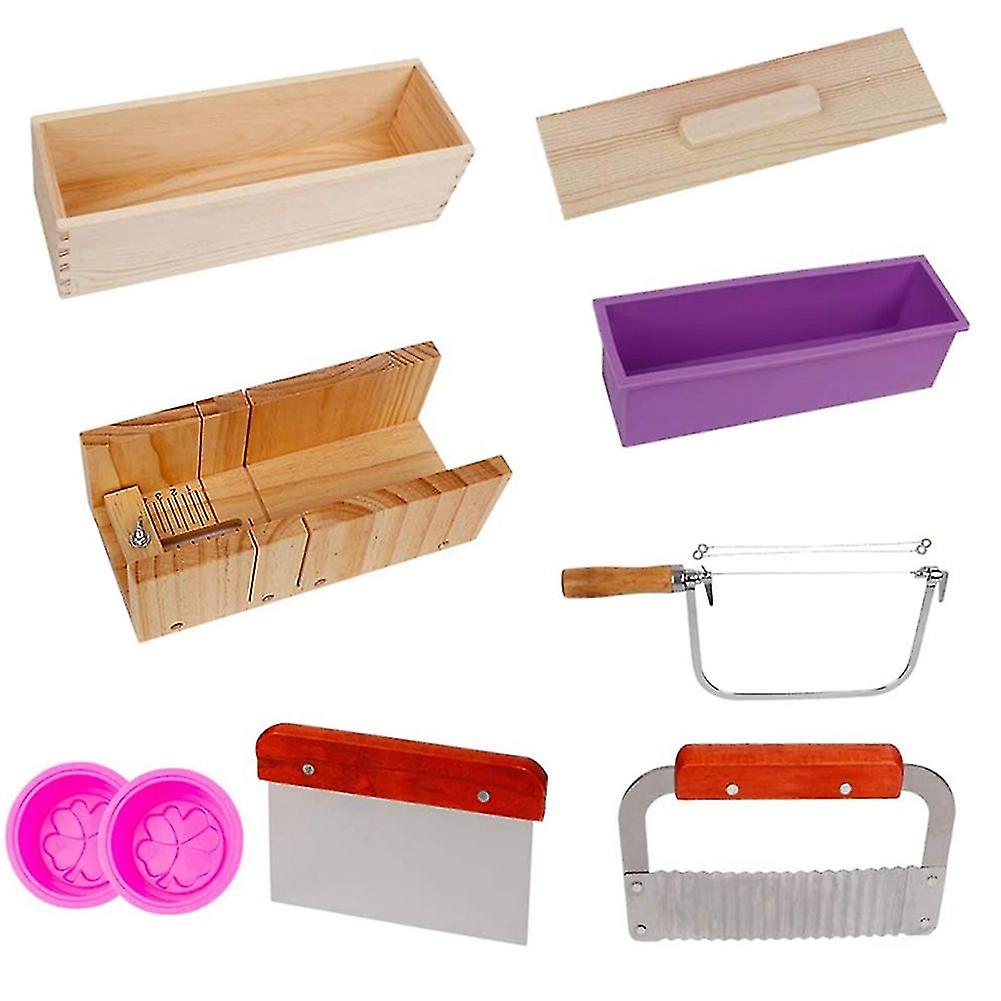 9pcs Silicone Soap Molds Kit,rectangular Wooden Silicone Soap Mold Cutter Slicerhandmade Soap Diy F