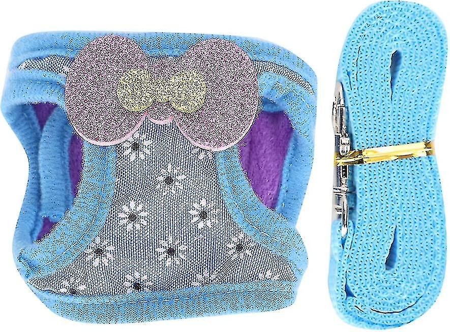 Pet Chest Strap Set, Pet Vest Harness Rabbit Hamster Blue Snowflake Pattern Small Animal Leash Rope