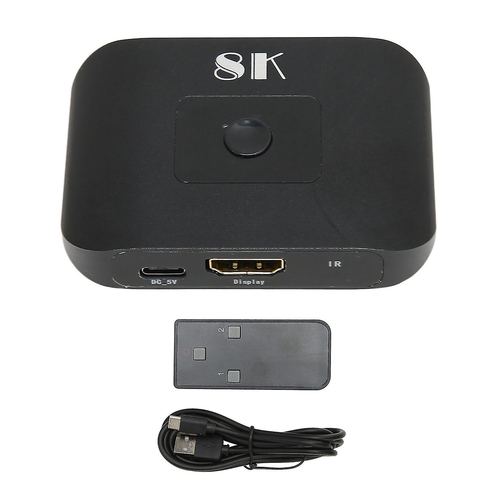 Commutateur d'interface multimédia HD 2x1 2 entrées 1 sortie 8K à 60 Hz, répartiteur d'interface multimédia HD avec télécommande