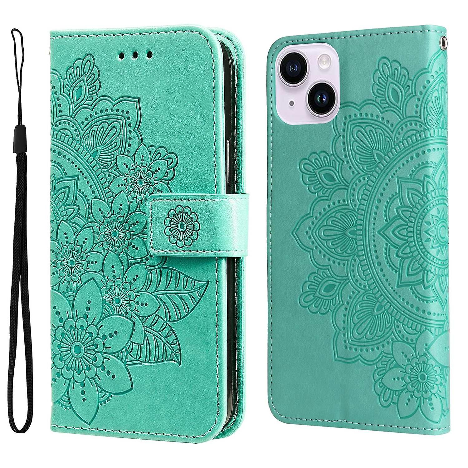 7-petal Flowers Embossing Leather Case For iPhone 15