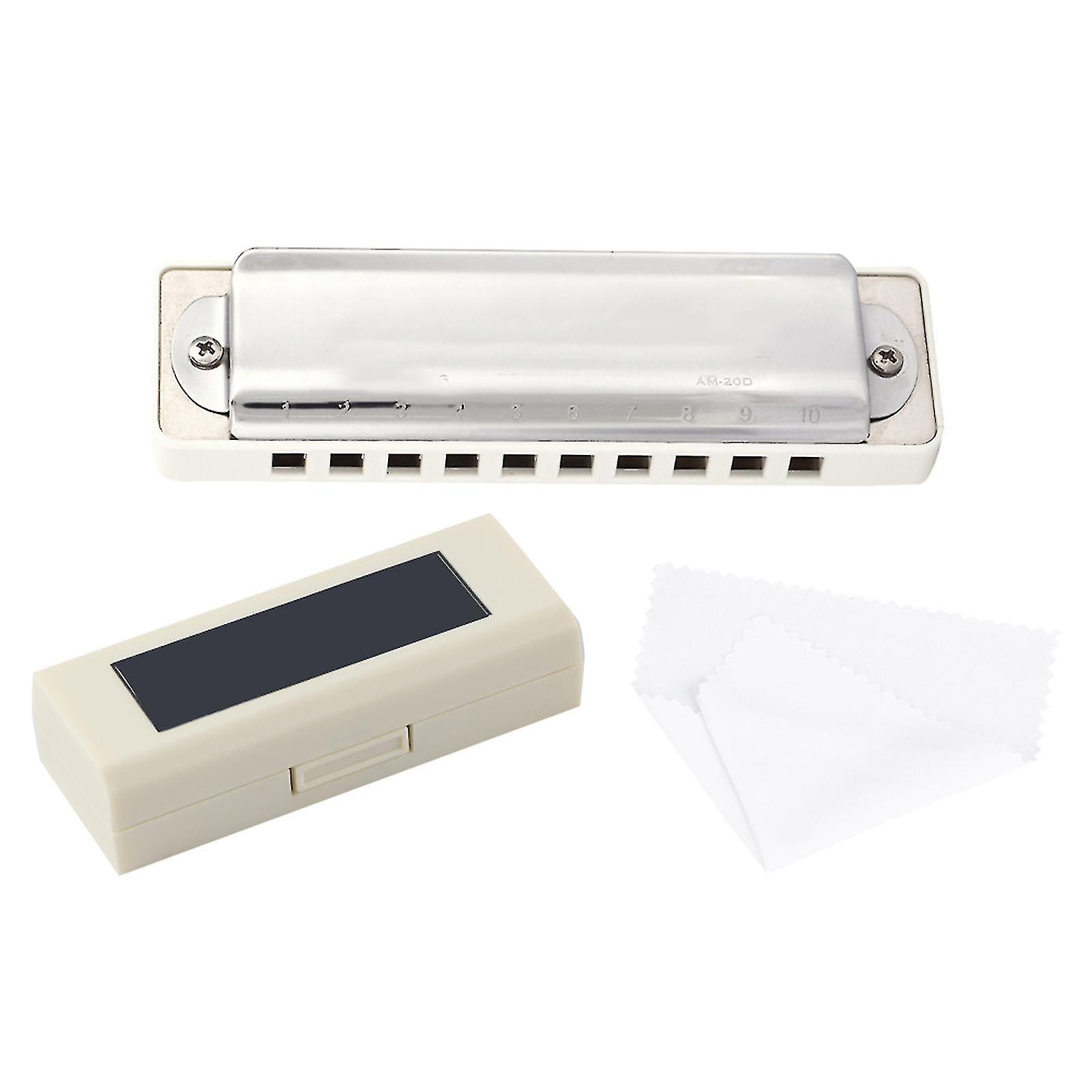 KONGSHENG AM-20D Phosphor Bronze Reed 10 Hole 20 Tone Blues Harmonica in the Key of D(White)