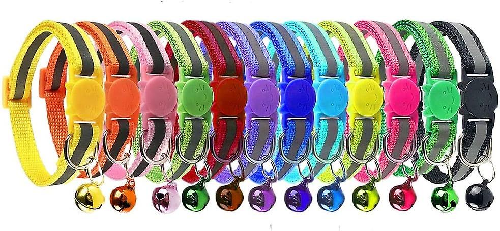 12 PACK Reflective Cat Collars Quick Release with Bell Safety Nylon Kitten Collars Adjustable 19-32cm