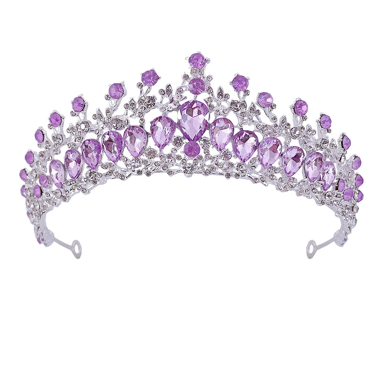 Couronne de mariage pour femme en alliage de zinc, strass exquis, accessoires pour cheveux, pour bal de promo, soirée costumée, argent et violet