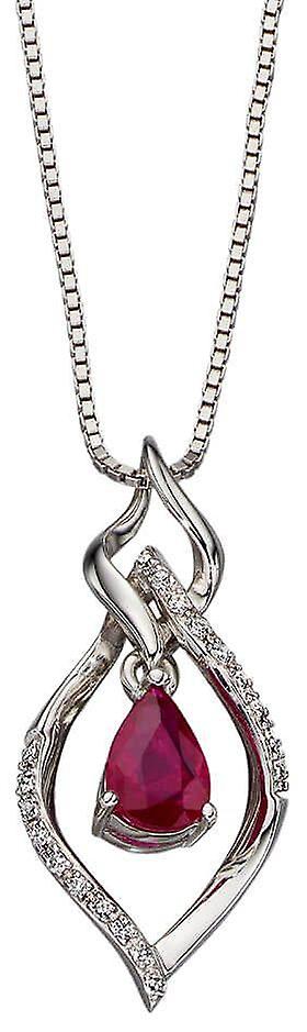 Elements Gold Ruby and Diamond Double Drop Marquise Pendant - Red/Silver