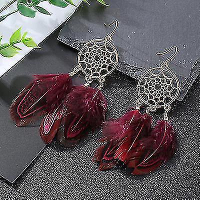 Boho Ethnic Dream Catcher Feather Antique Long Hook Σκουλαρίκια Χειροποίητο Tassle Σκουλαρίκι Vintage Γεωμετρικά Μακριά Κρεμαστά Σκουλαρίκια Δώρο