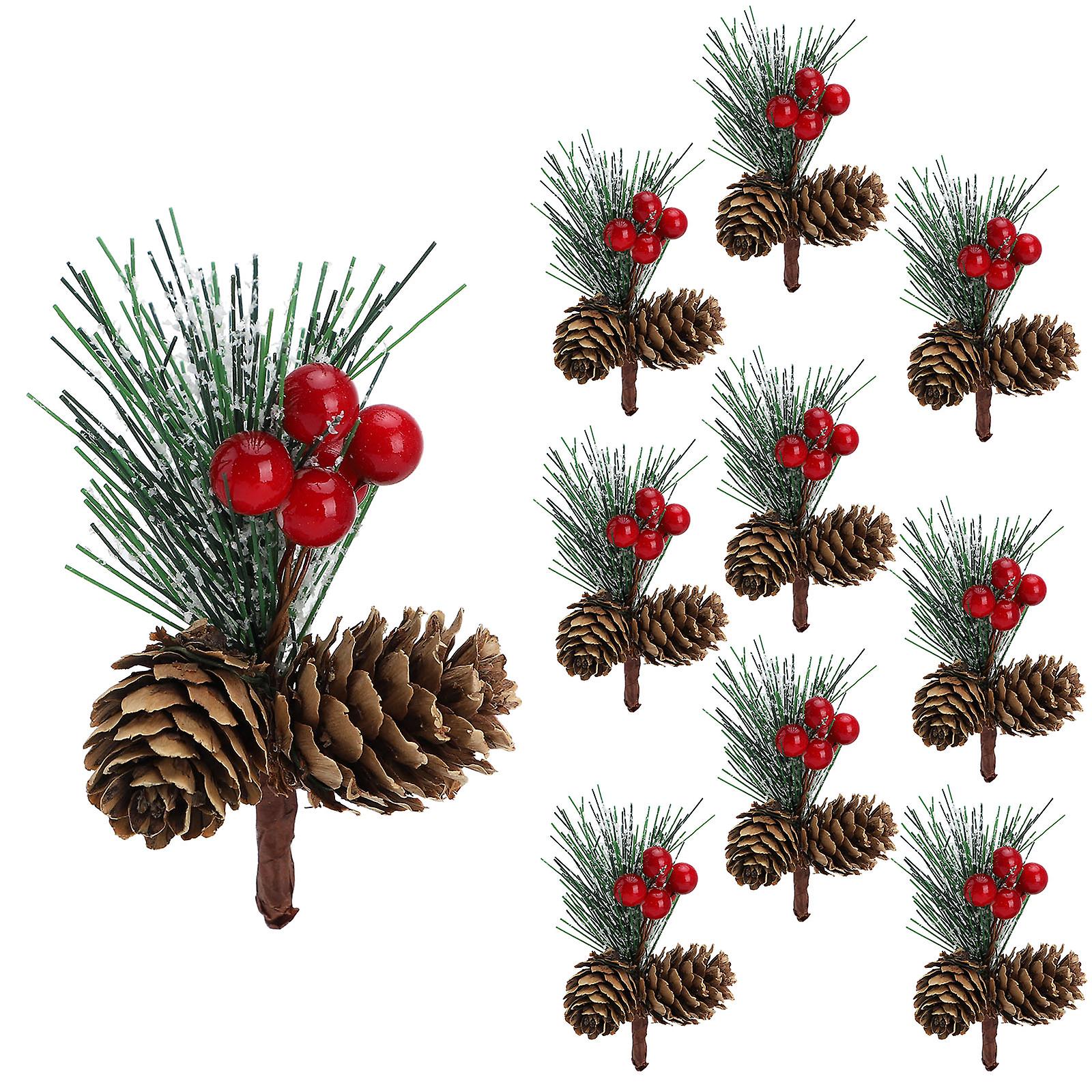Mini Christmas Tree Accessories 8.5cm Pine Cones & Branches Red Green