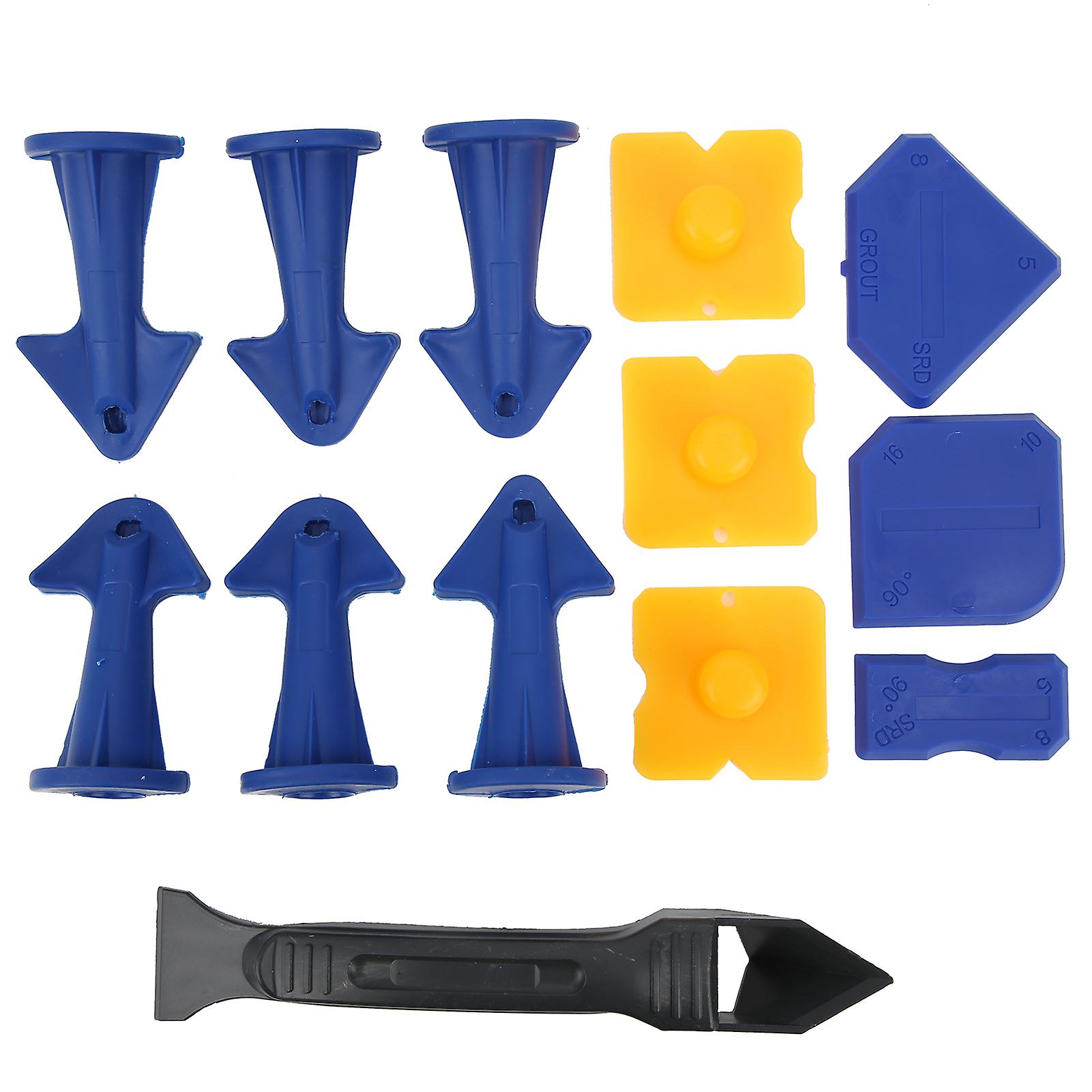 13pcs Caulking Finishing Tool Set, Plastic Scraper Spatula, Silicone Nozzles, Glue Removal Tools