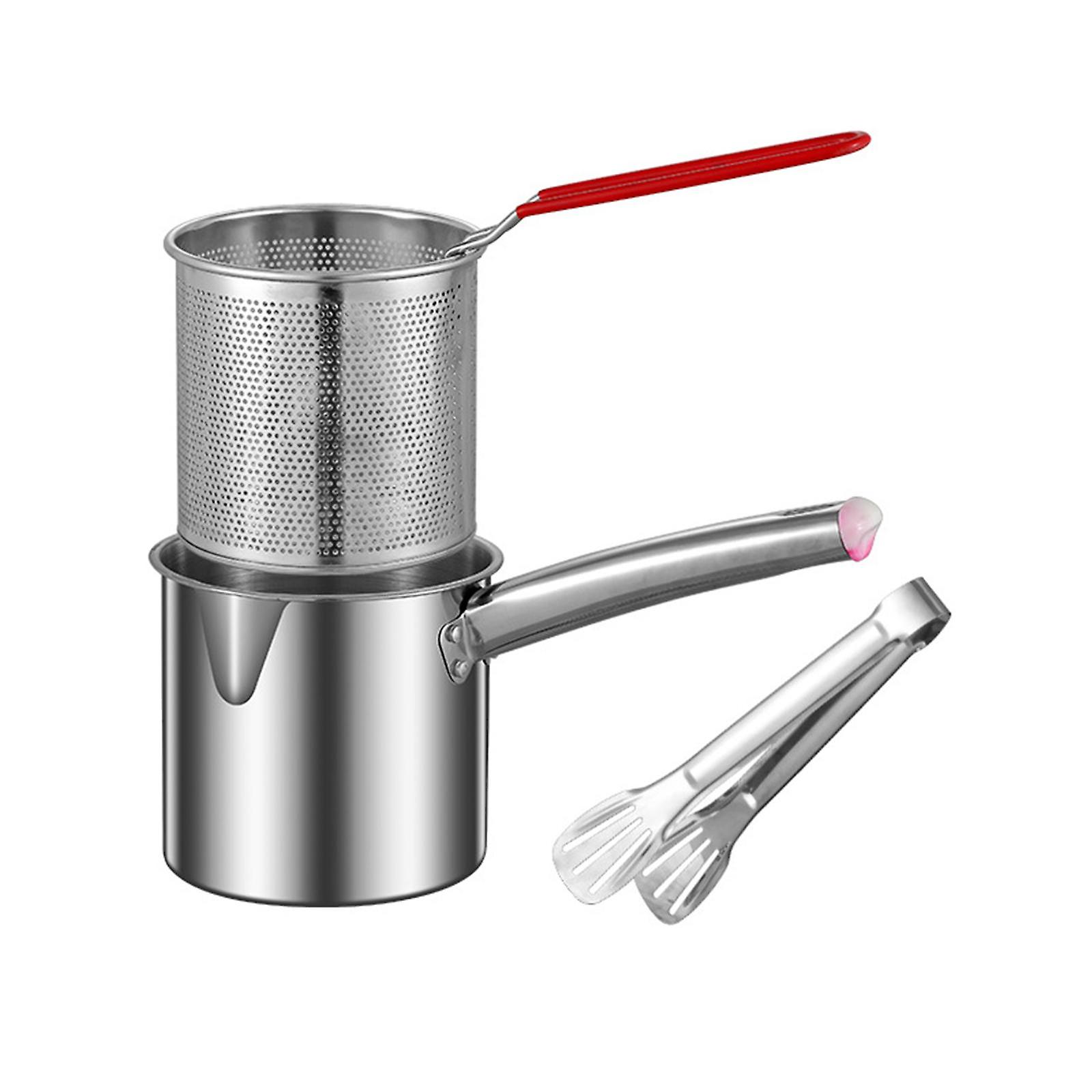 Pentola per friggitrice in acciaio inossidabile con cestello per patatine fritte, pratica friggitrice in tempura giapponese per la casa