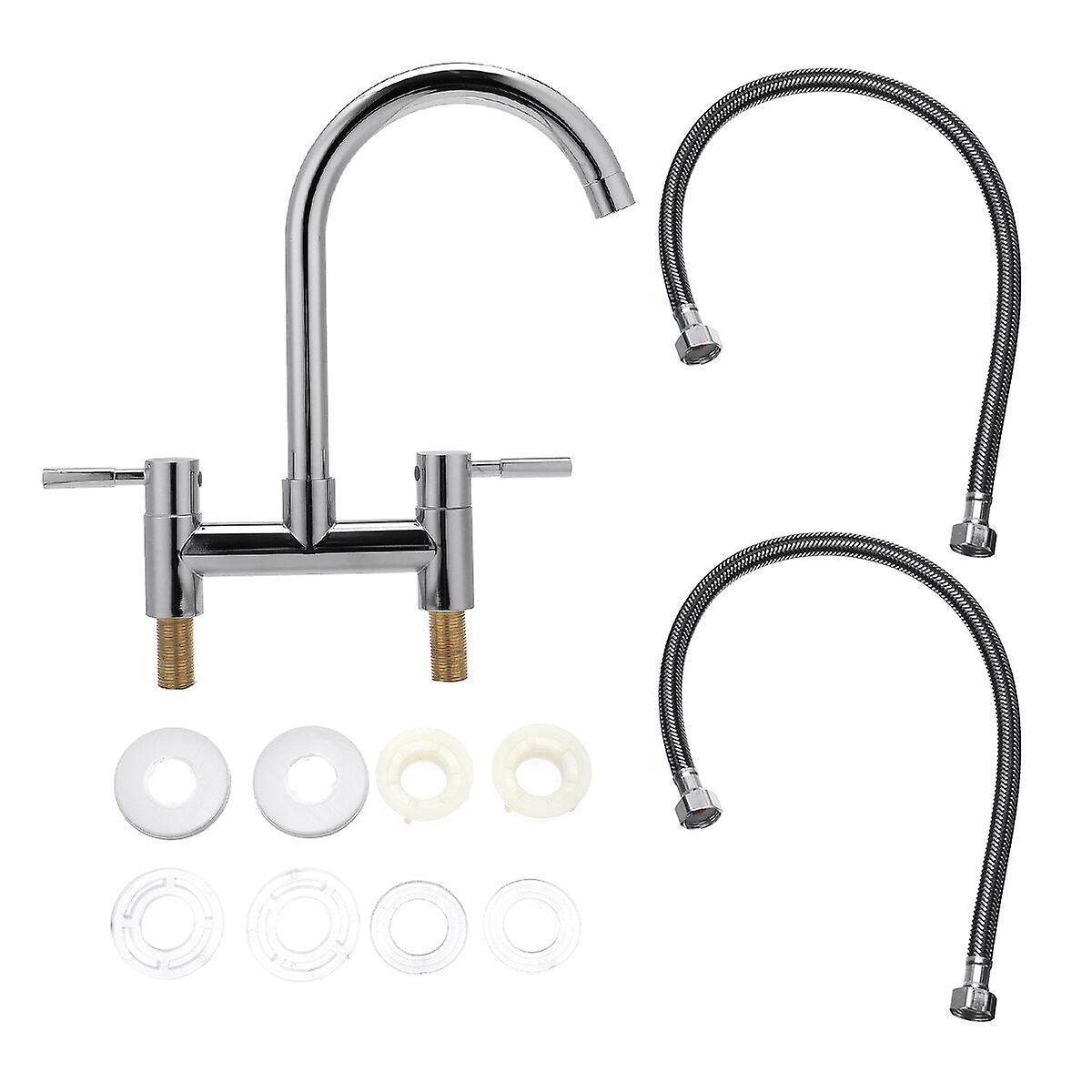 Ebox Mitigeur d’évier de cuisine moderne en chrome - Bassin monobloc double levier pivotant à 360 de