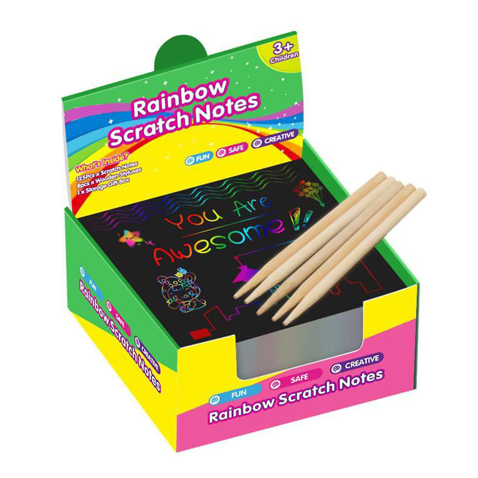 DIY Rainbow-Scratch Paper Arts Set Drawing Activity Multi Color Scratch Off Card for Home School