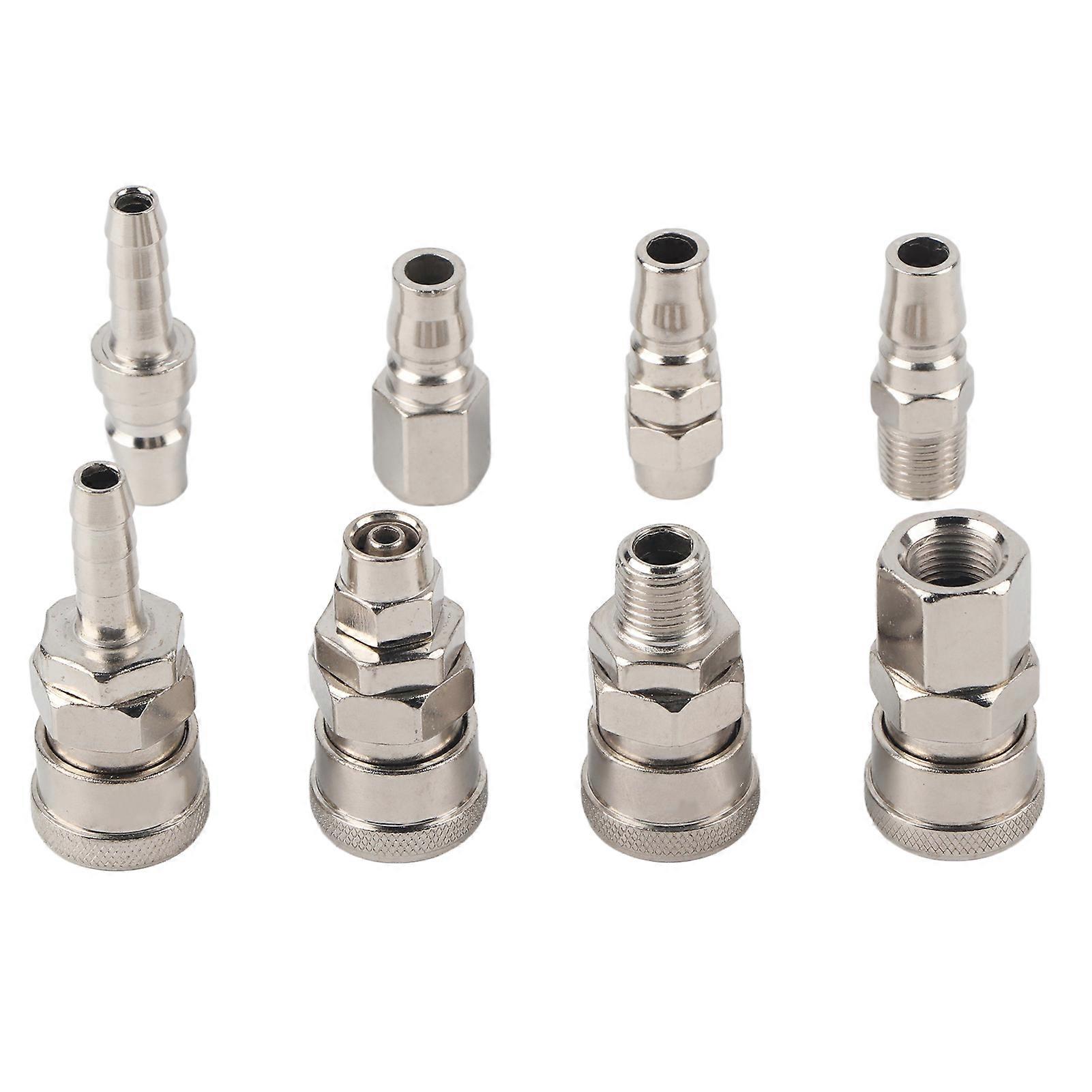 8pcs 1/4 Pneumatic Quick Fittings Release Plug Socket Connector Set For Air Compressor Hose