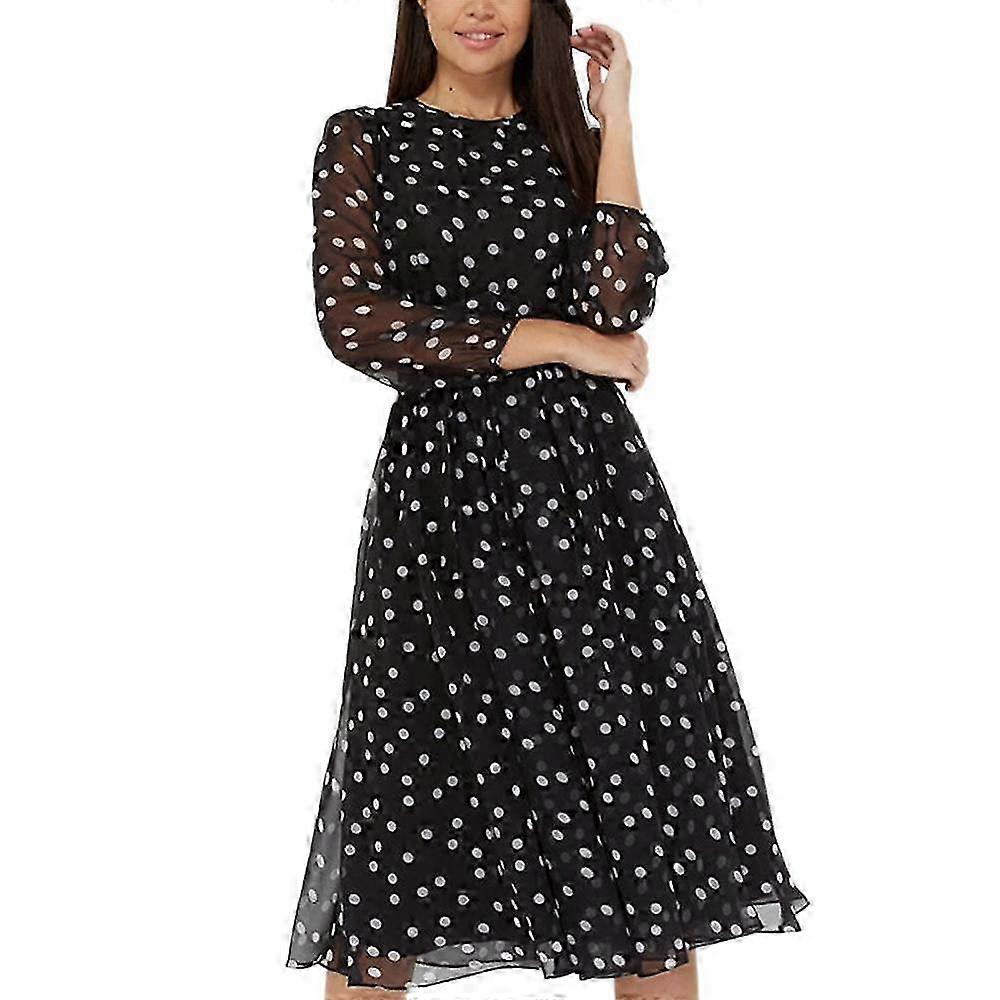 Black Polka Dot Lace Printed Dress V