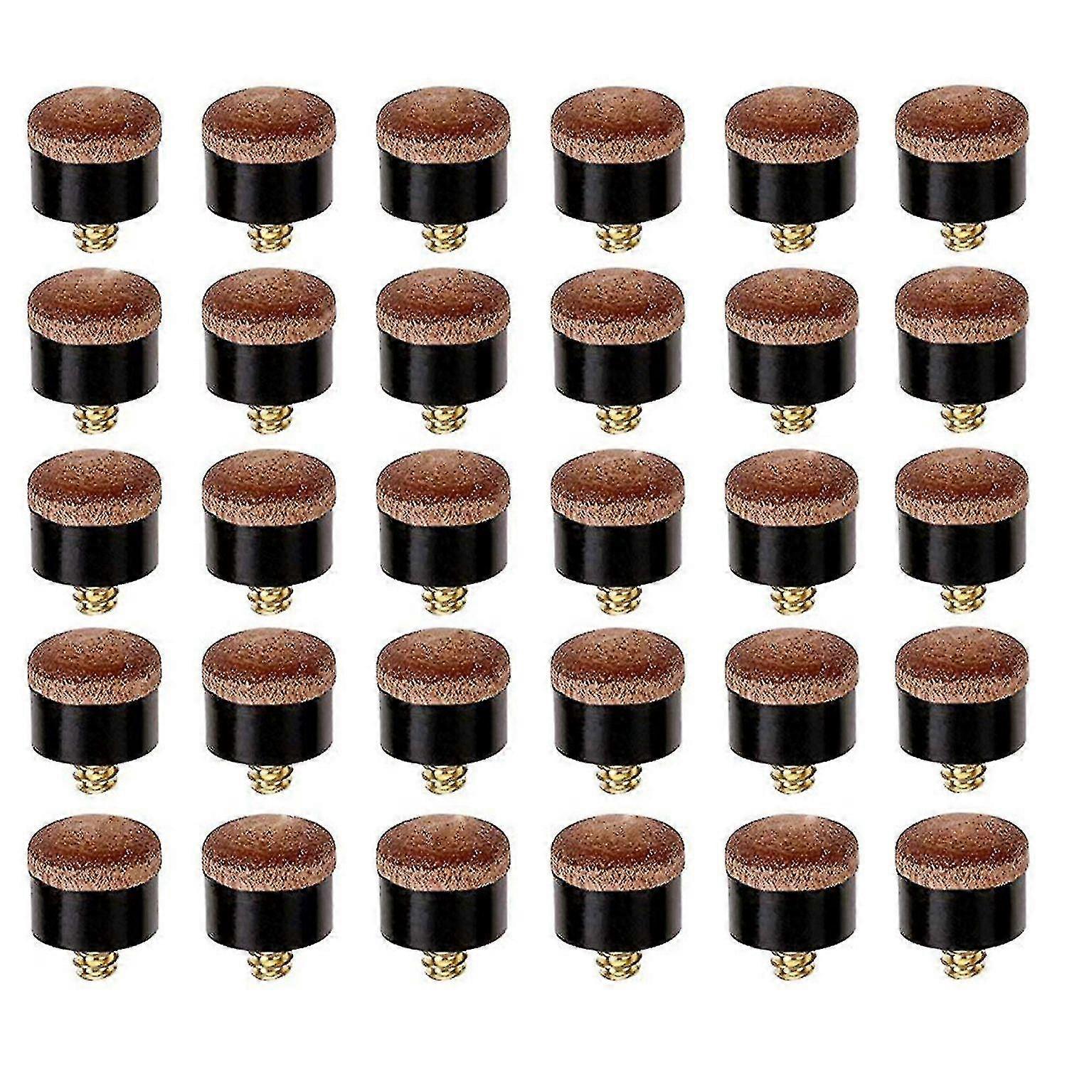 30 Pcs Billiard Pool Cue Stick Screw-on Tips 12mm Replacement Billiard Cue Tips for Pool Cues and Snooker